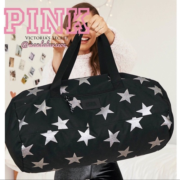PINK Victoria's Secret Handbags - 💕VS PINK SILVER STAR HOLIDAY DUFFLE BAG